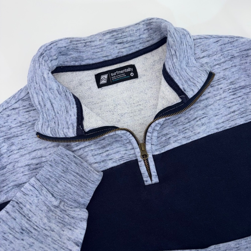 Surfmentality Mens Quarter Zip Pullover Space Dye Blue Navy Stripe F-1288 M